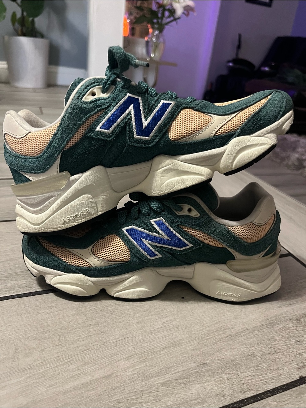 New Balance 9060 Green, Beige & Blue Women's Athletic Sneakers - Picture 1 of 7